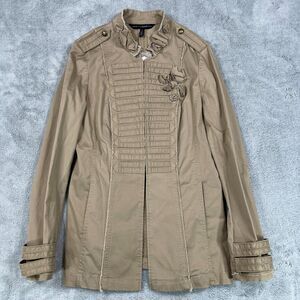 White House Black Market Prairie Field Jacket Women's 6 Khaki Pleated Cotton